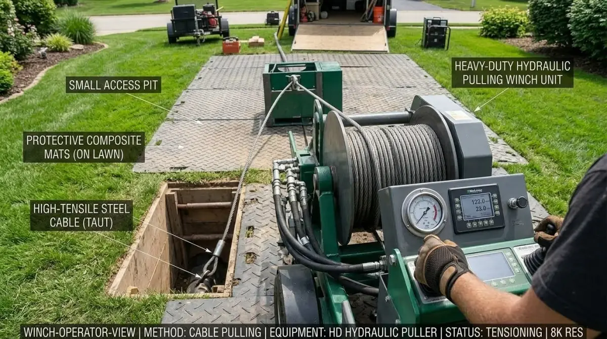 Hydraulic Winch Rig Steel Cable Pipe Bursting Pulling Setup