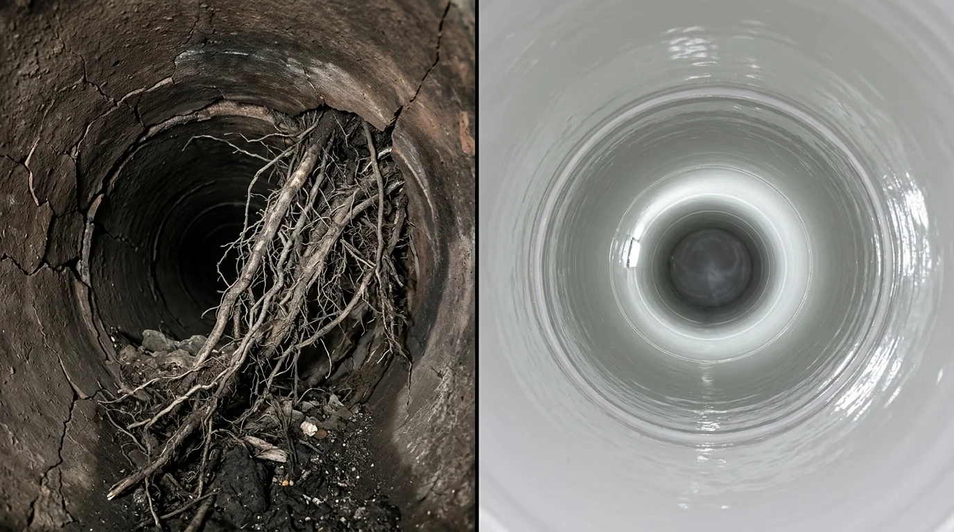 Underground Sewer Pipe CIPP Relining Before and After Comparison